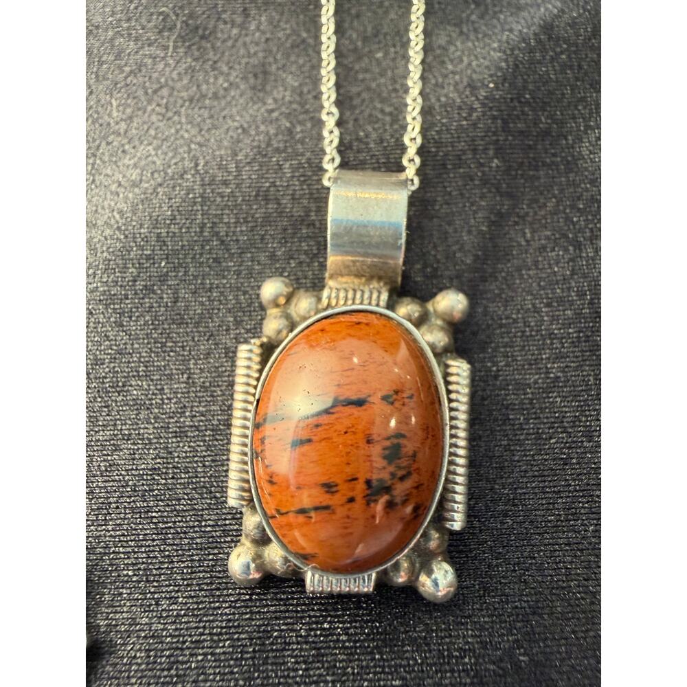 Mahogany Obsidian Sterling Silver 925 large pendant on a 925 chain 18” long